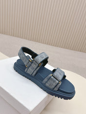 DIOR BACK-STRAP SANDALS 25S IN NAVY BLUE DENIM AND CALFSKIN