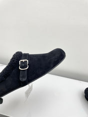ALAIA 26S MULE IN BLACK SUEDE AND WOOL