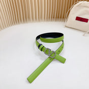 Vlogo Buckle Water Wave Silver Copper Glossy Green Black Leather 20mm Belt