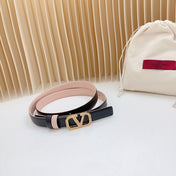 Vlogo Buckle Water Wave Gold Copper Glossy Light Pink Black Leather 20mm Belt