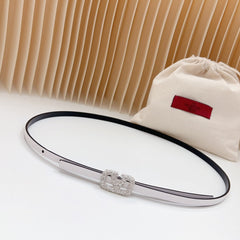 VL Belt 8mm Buckle Silver Diamond Leather White Black