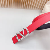 Vlogo Brown Black White Stone Silver Buckle Belt 40mm Red Black Leather