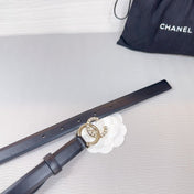CC BELT 20 MM IN BLACK SMOOTH CALFSKIN GOLD HARDWARE ATTACH RHINSTONE