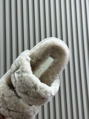 LV WOMEN SUNSET PLATFORM COMFORT MULE IN BEIGE FLEECE