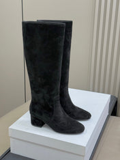 CELINE 26S HIGH-TOP BOOTS IN BLACK SUEDE