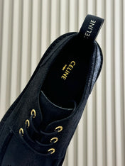 CELINE 25S THICK SOLED LOAFERS IN BLACK CALFSKIN SUEDE