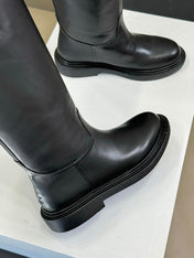 CELINE 26S HIGH-TOP BOOTS IN BLACK CALFSKIN WITH GOLD HARDWARE