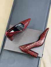 ALAIA 25S POINTY TOE PUMPS CROCODILE-EMBOSSED 90MM IN BURGUNDY CALFSKIN