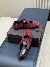 ALAIA 26S CROSS-STRAP FLATS IN DARK RED SUEDE WITH SILVER HARDWARE
