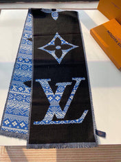SCARF 200 CM IN BLACK MIX BLUE WOOL 390040