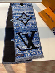 SCARF 200 CM IN BLACK MIX BLUE WOOL 390040