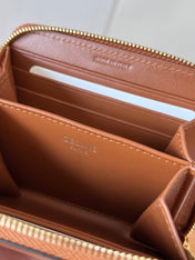 CELINE 25S TRIOMPHE COMPACT ZIPPED WALLET 11 IN BROWN CALFSKIN GOLD HARDWARE