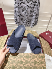 GG SLIDES IN NAVY BLUE SUEDE WITH EMBOSSED LOGO STYLE 10
