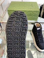 GG HIGH TOP SNEAKER IN BLACK CANVAS WITH BEIGE FLEECE LINING