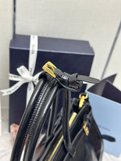 PRADA 25S BONNIE LARGE HANDBAG 38 IN BLACK GLOSSY CALFSKIN GOLD HARDWARE