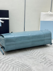 PRADA 25S LUX SOFT BAG 42 IN BLUE GLOSSY CALFSKIN GOLD HARDWARE