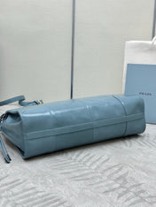 PRADA 25S BONNIE LARGE HANDBAG 38 IN LIGHT BLUE GLOSSY CALFSKIN GOLD HARDWARE