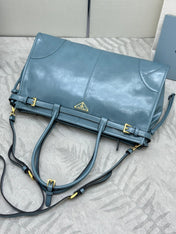 PRADA 25S BONNIE LARGE HANDBAG 38 IN LIGHT BLUE GLOSSY CALFSKIN GOLD HARDWARE