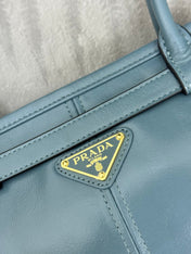 PRADA 25S BONNIE LARGE HANDBAG 38 IN LIGHT BLUE GLOSSY CALFSKIN GOLD HARDWARE