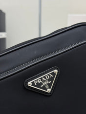 PRADA 25S SHOULDER BAG 24 IN BLACK RE-NYLON SILVER HARDWARE