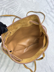 PRADA 25S BUCKET BAG 20 IN LIGHT CARAMEL SUEDE GOLD HARDWARE