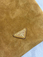 PRADA 25S BUCKET BAG 20 IN LIGHT CARAMEL SUEDE GOLD HARDWARE