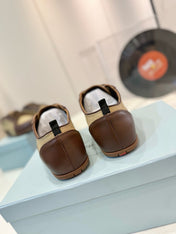 SNEAKERS IN BROWN LAMBSKIN AND BEIGE CANVAS