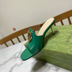 GG HIGH HEELS BLONDIE 75 IN GREEN LAMBSKIN WITH GOLD HARDWARE