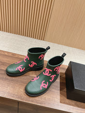 CC RAIN BOOTS GREEN FOREST TPU WITH PINK LOGO