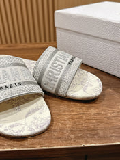 DIOR 26S SLIDE SANDALS IN GREY TOILE DE JOUY LOGO