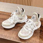 LV ARCHLIGHT SNEAKER IN WHITE CALFSKIN AND CAMEL BEIGE MONOGRAM DENIM
