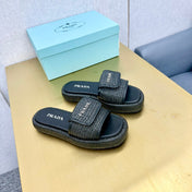 PRA CROCHET SLIDES SLIPPERS BLACK RAFFIA