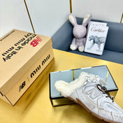 MIUxNB 530 SNEAKER MULES IN DISTRESSED WHITE CALFSKIN SHEARLING