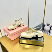 T-STRAPS SLINGBACK PUMPS IN CREAM SMOOTH LAMBSKIN