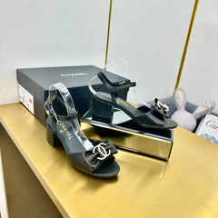 BOWKNOT RHINESTONES MID HEEL SANDAL IN BLACK CALFSKIN