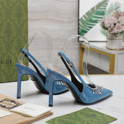 GG CRYSTAL HIGH HEEL SANDAL CERULEAN LAMBSKIN