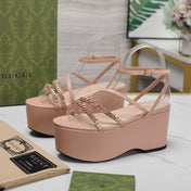 WEDGE PLATFORM IN LIGHT PINK SHEEPSKIN