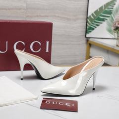 GG HEELED MULES 105 IN WHITE CALFSKIN
