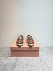 MIUMIU 26S LOW TOP SNEAKERS IN DARK BROWN CANVAS CRYSTAL-EMBELLISHED