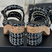 Double C Wooden Chain Platform Block Heel Sandals White Caro/ Black
