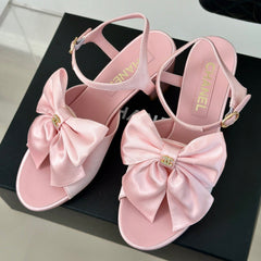 Double CC Big Bow High Sandal Sheepskin Light Pink