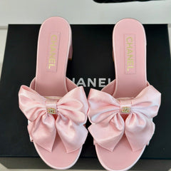 Double CC Big Bow High Heels Sheepskin Light Pink