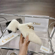 CHLOÉ 26S HIGH-HEELED MULES IN CREAM WHITE WOOL