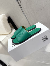 LOEWE 25 FLAT SLIPPERS VIBRANT GREEN CALFSKIN