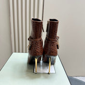 PADLOCK 10 CM ANKLE BOOTS IN PENNY BROWN CROCODILE-EMBOSSED CALFSKIN