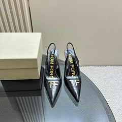 ANGELINA 10 CM SLINGBACK IN BLACK CROCODILE PATTERN CALFSKIN