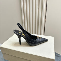 ANGELINA 10 CM SLINGBACK IN BLACK CROCODILE PATTERN CALFSKIN