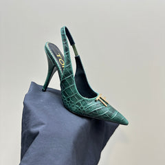 ANGELINA 10 CM SLINGBACK IN GREEN FOREST CROCODILE PATTERN CALFSKIN
