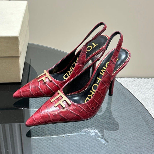 ANGELINA 10 CM SLINGBACK IN SCARLET RED CROCODILE PATTERN CALFSKIN