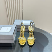 HIGH-HEELED 10 CM SANDAL IN LIGHT GOLD LAMBSKIN WITH GOLD HARDWARE